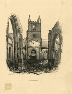 Croydon Kerk, zoals het verscheen na de brand door John Corbet Anderson
